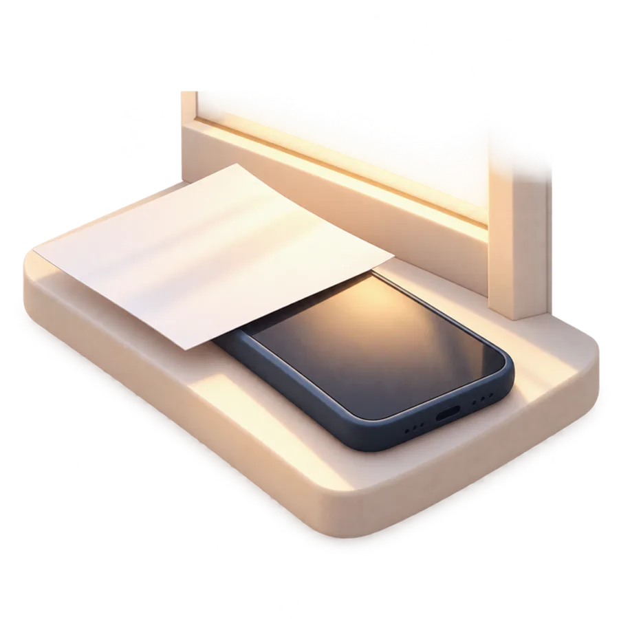 A phone lying face up with a sheet of paper over it